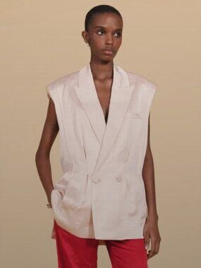 Zara Dusty Pink Sleevdless Silk Double Breasted Vest Size L EUC